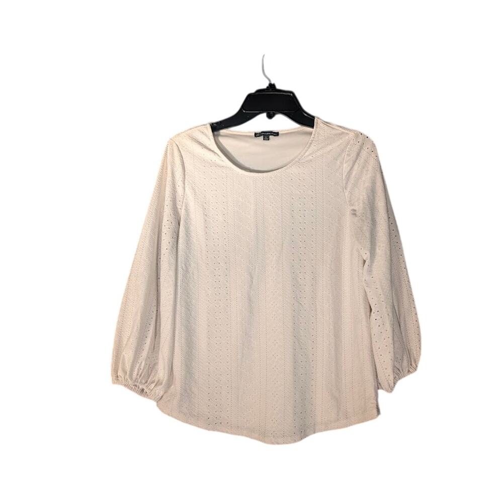 Adrianna Papell Blouse Womens Size S White Lace Eyelet 3/4 Sleeve